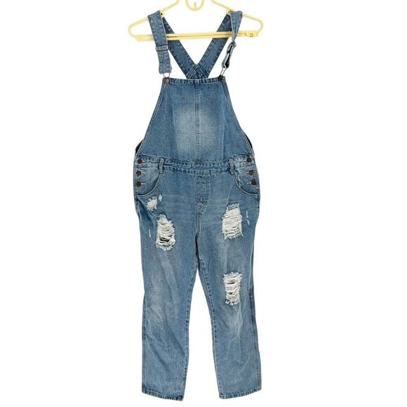 Mod Ref Boyfriend Distressed Denim Overalls bibs artsy school festival size S - Picture 1 of 8